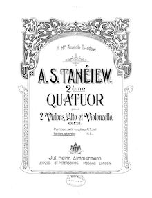 Partition violon 1, corde quatuor No.2, C major, Taneyev, Aleksandr
