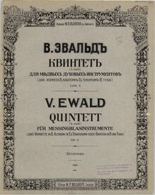 Partition couverture couleur, quintette No.1, Op.5, Brass Quintet No.1, Op.5