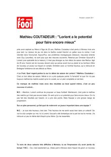 Mathieu COUTADEUR : "Lorient a le potentiel pour faire encore mieux"