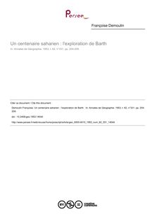Un centenaire saharien : l exploration de Barth  - article ; n°331 ; vol.62, pg 204-209