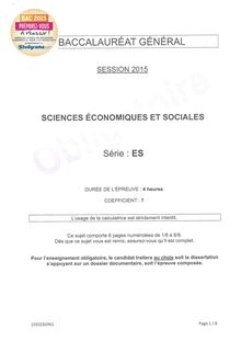 Sujet BAC 2015 PONDICHÉRY - ES Sciences Economiques et Sociales (SES)