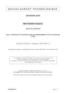 Baccalauréat Mathématiques 2016 - Série STMG