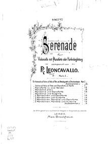 Partition de piano, Sérénade, Leoncavallo, Ruggiero