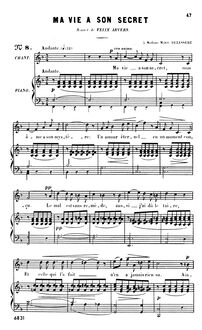 Partition complète (F Major: haut voix et piano), Ma vie a son secret