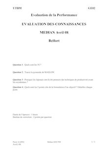 Evaluation de la performance 2008 Université de Technologie de Belfort Montbéliard