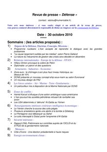 Date : 30 octobre 2010 ***** Sommaire - Revue de presse « Défense ...