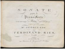 Partition complète & , partie, 2 flûte sonates, Ries, Ferdinand