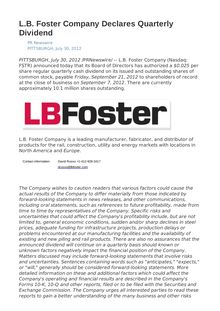 L.B. Foster Company Declares Quarterly Dividend