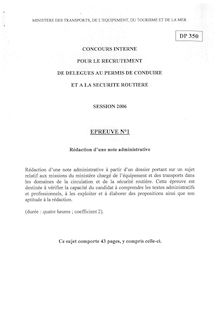 Note administrative 2006 Concours Interne Délégué au Permis de Conduire et à la Sécurité Routière