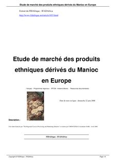 Etude de marché des produits ethniques dérivés du Manioc en Europe