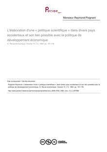L élaboration d une « politique scientifique » dans divers pays occidentaux et son lien possible avec la politique de développement économique - article ; n°2 ; vol.15, pg 161-176