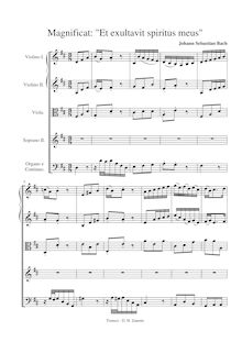 Partition Et Exultavit (Soprano), Magnificat, D major, Bach, Johann Sebastian