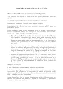 La déclaration de Michel Platini lue en ouverture de l’audience de la Commission d’Ethique de la FIFA 