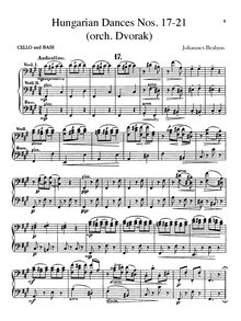 Partition violoncelles / Basses, 21 Hungarian Dances (orchestre)