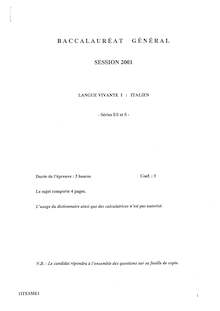 Italien LV1 2001 Sciences Economiques et Sociales Baccalauréat général