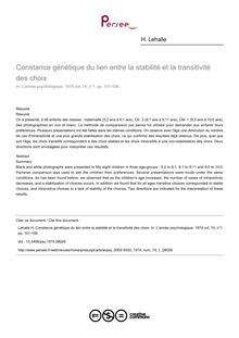 Constance génétique du lien entre la stabilité et la transitivité des choix - article ; n°1 ; vol.74, pg 101-108