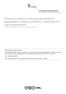 Guillaume Le Nautonier, un précurseur dans l histoire du géomagnétisme / Guillaume Le Nautonier : A forerunner in the history of geomagnetism - article ; n°1 ; vol.57, pg 161-173