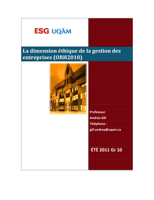 La dimension éthique dans la gestion des entreprises (ORH2010