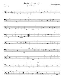 Partition viole de basse,  No.1 pour 3 violes de gambe et orgue par William Lawes