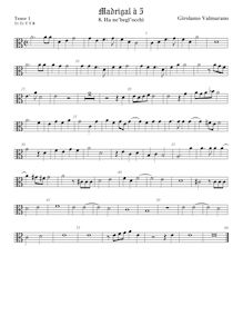 Partition ténor viole de gambe 1, alto clef, Madrigali a 5 voci, Libro 2 par  Girolamo Valmarano par Girolamo Valmarano