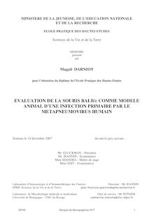 EVALUATION DE LA SOURIS BALB/c COMME MODELE ANIMAL D UNE INFECTION PRIMAIRE PAR LE  METAPNEUMOVIRUS HUMAIN 