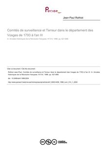 Comités de surveillance et Terreur dans le département des Vosges de 1793 à l an III - article ; n°1 ; vol.314, pg 621-668