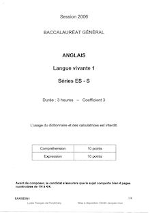 Anglais LV1 2006 Sciences Economiques et Sociales Baccalauréat général