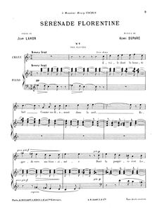Partition complète (Original key: haut voix), Sérénade florentine par Henri Duparc