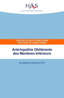 Artériopathie - Artériopathie oblitérante des membres inférieurs. PNDS ( 2007 ) -   Liste des actes et prestations affection de longue durée