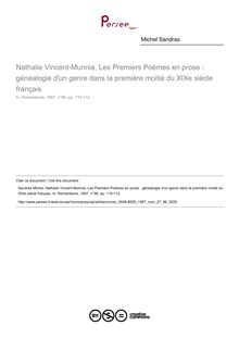Nathalie Vincent-Munnia, Les Premiers Poèmes en prose : généalogie d un genre dans la première moitié du XIXe siècle français  ; n°96 ; vol.27, pg 110-112