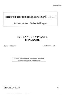 Espagnol 2004 BTS Assistant secrétaire trilingue