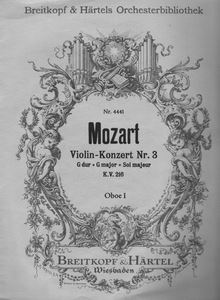 Partition hautbois 1, violon Concerto No.3, G major, Mozart, Wolfgang Amadeus