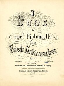 Partition violoncelle 1, 3 Duos pour 2 violoncelles, Op.22, Grützmacher, Friedrich
