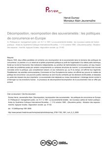Décomposition, recomposition des souverainetés : les politiques de concurrence en Europe - article ; n°3 ; vol.9, pg 51-62