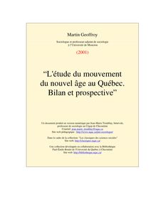 “L étude du mouvement du nouvel âge au Québec. Bilan et prospective”