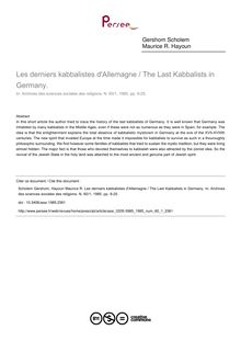 Les derniers kabbalistes d Allemagne / The Last Kabbalists in Germany. - article ; n°1 ; vol.60, pg 9-25