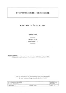 Législation et gestion 2006 BTS Prothésiste orthésiste