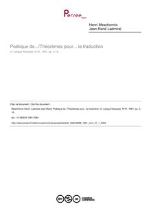Poétique de.../Théorèmes pour... la traduction - article ; n°1 ; vol.51, pg 3-18