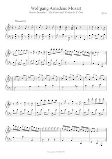 Partition , Menuet 2, violon Sonata, Violin Sonata No.1, C major