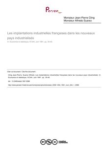 Les implantations industrielles françaises dans les nouveaux pays industrialisés - article ; n°1 ; vol.244, pg 35-45