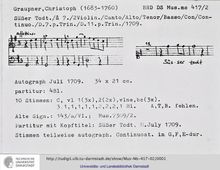 Partition complète, Süsser Tod, GWV 1148/09, G major, Graupner, Christoph
