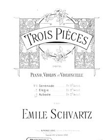 Partition de violon, 3 pièces pour Piano Trio, Schvartz, Émile