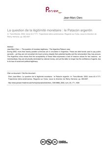 La question de la légitimité monétaire : le Patacón argentin - article ; n°171 ; vol.43, pg 683-697