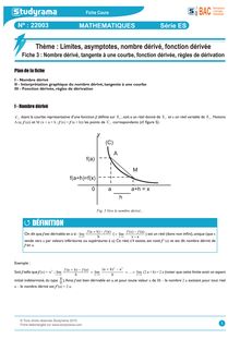 Cours Mathématiques - Série ES: Nombre dérivé, tangente à une courbe, fonction dérivée, règles de dérivation