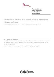 Simulations de réformes de la fiscalité directe et indirecte des ménages en France - article ; n°4 ; vol.110, pg 129-150