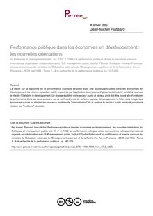Performance publique dans les économies en développement : les nouvelles orientations - article ; n°2 ; vol.17, pg 187-209