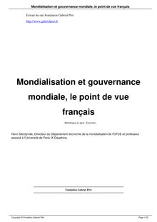 Mondialisation et gouvernance mondiale, le point de vue français