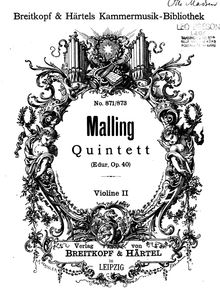 Partition violon 2 , partie, Piano quintette, E minor, Malling, Otto