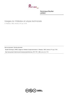 Usages du Vidéotex et utopie techniciste - article ; n°6 ; vol.2, pg 21-36