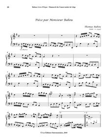 Partition , Pièce par Monsieur Babou (G major), Pièces de Clavecin extraites du Livre d’Orgue d’après le Manuscrit du Conservatoire de Liège.